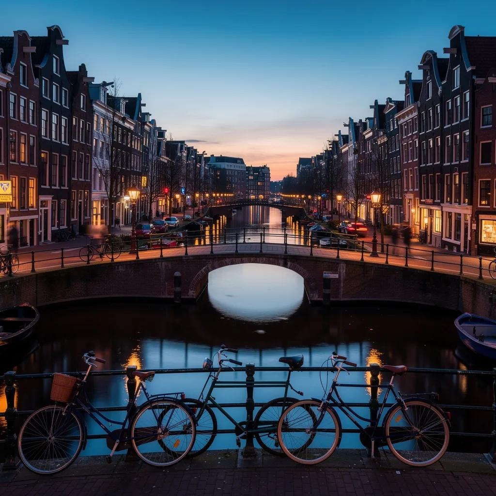 Amsterdam's gabled houses reflected in a canal