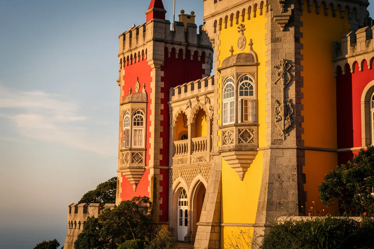 Pena Palace's colorful facades above Sintra