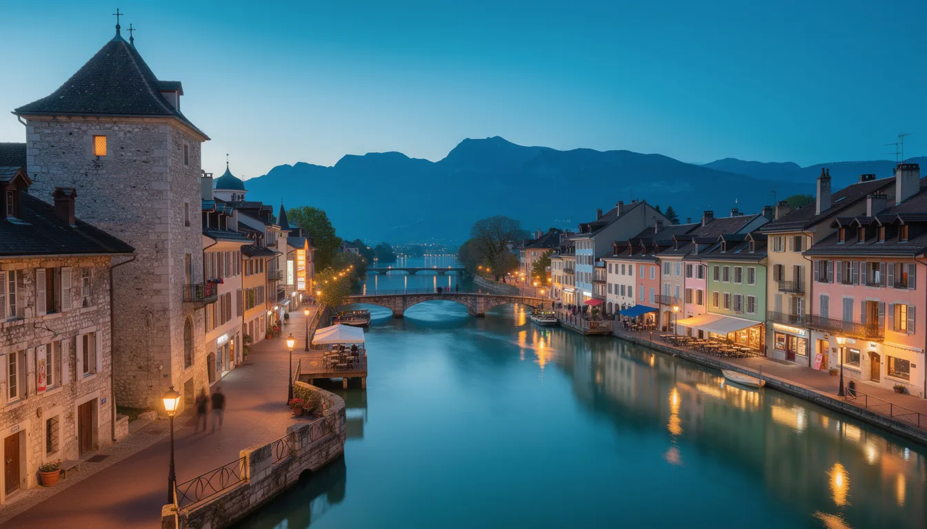 Annecy's canals and pastel buildings in the French Alps