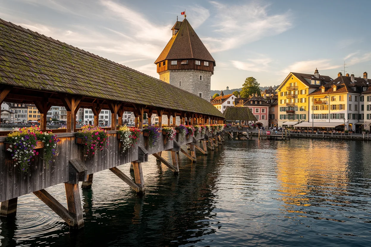 Lucerne's lakefront old town in Switzerland