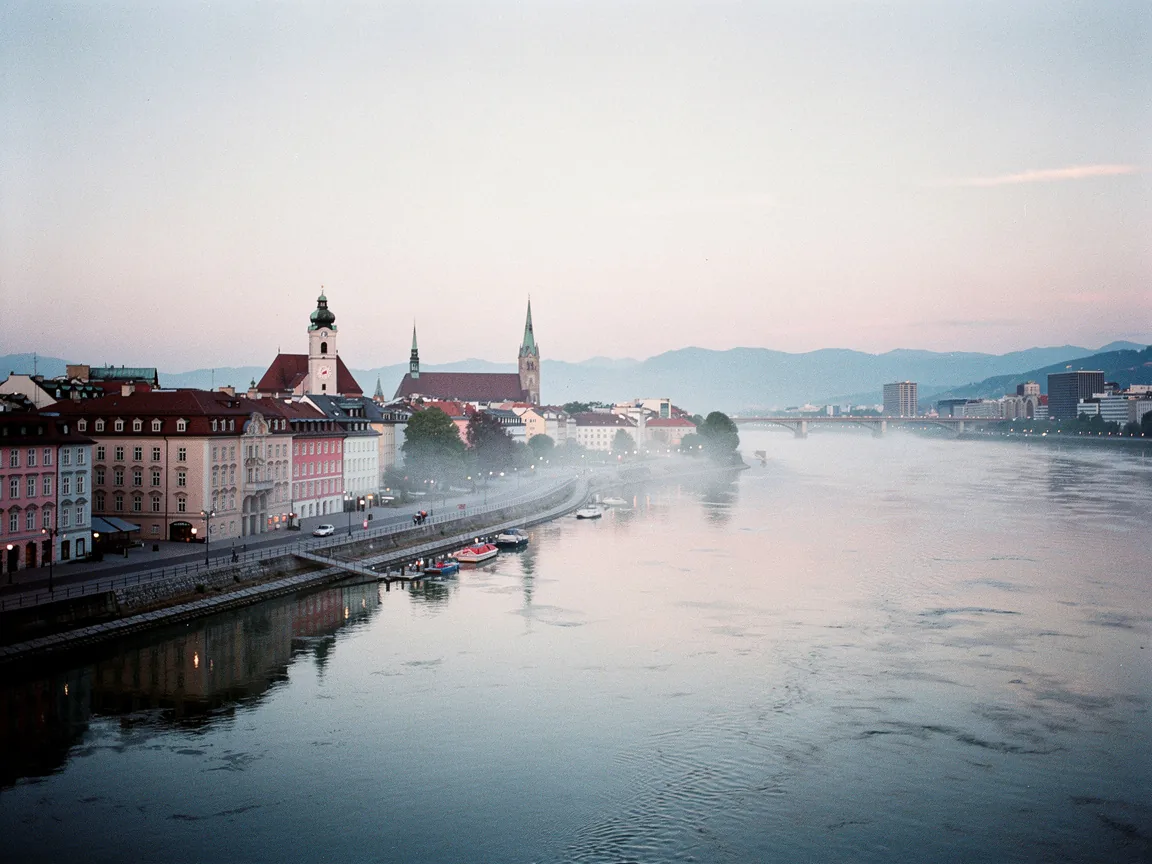 Linz's old town along the Danube in Austria