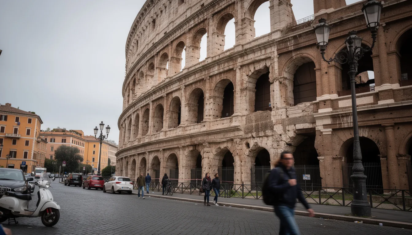Rome's ancient landmarks lit up in the evening