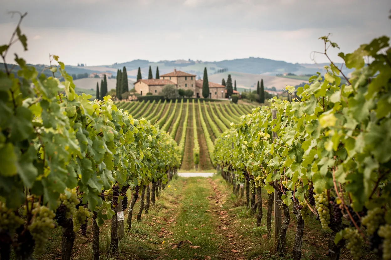 Rolling vineyards across the Tuscan countryside
