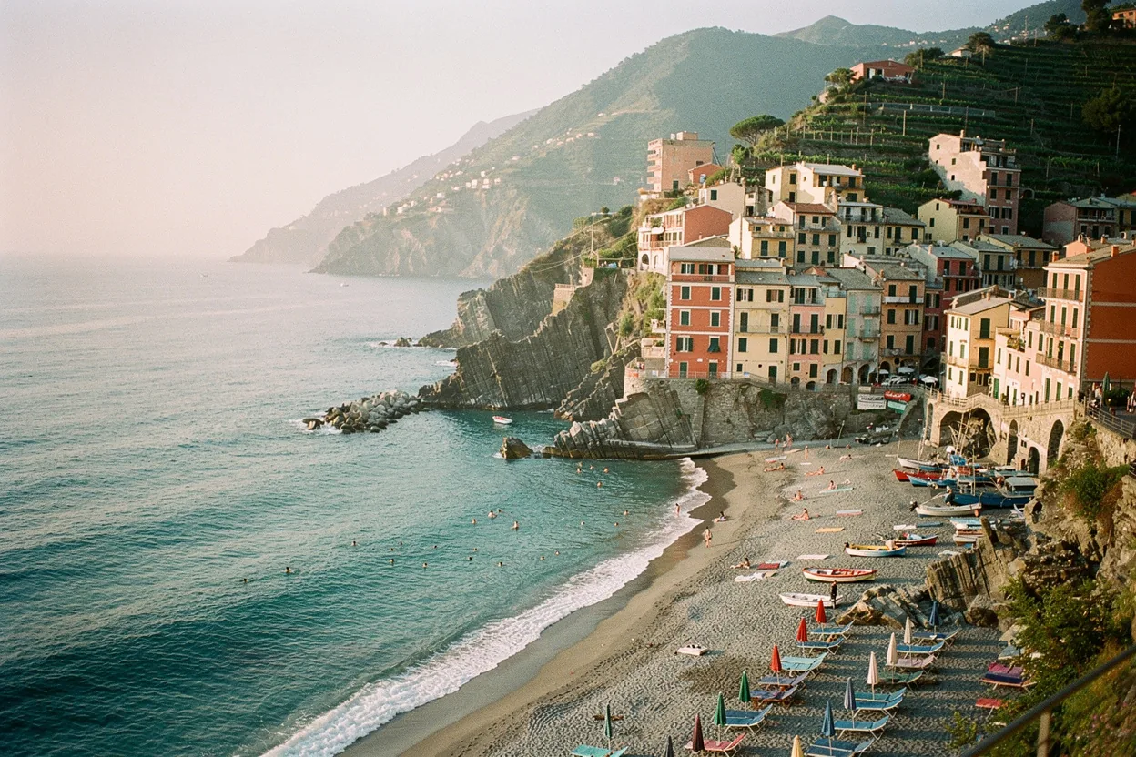 Colorful cliffside village and beach at Cinque Terre