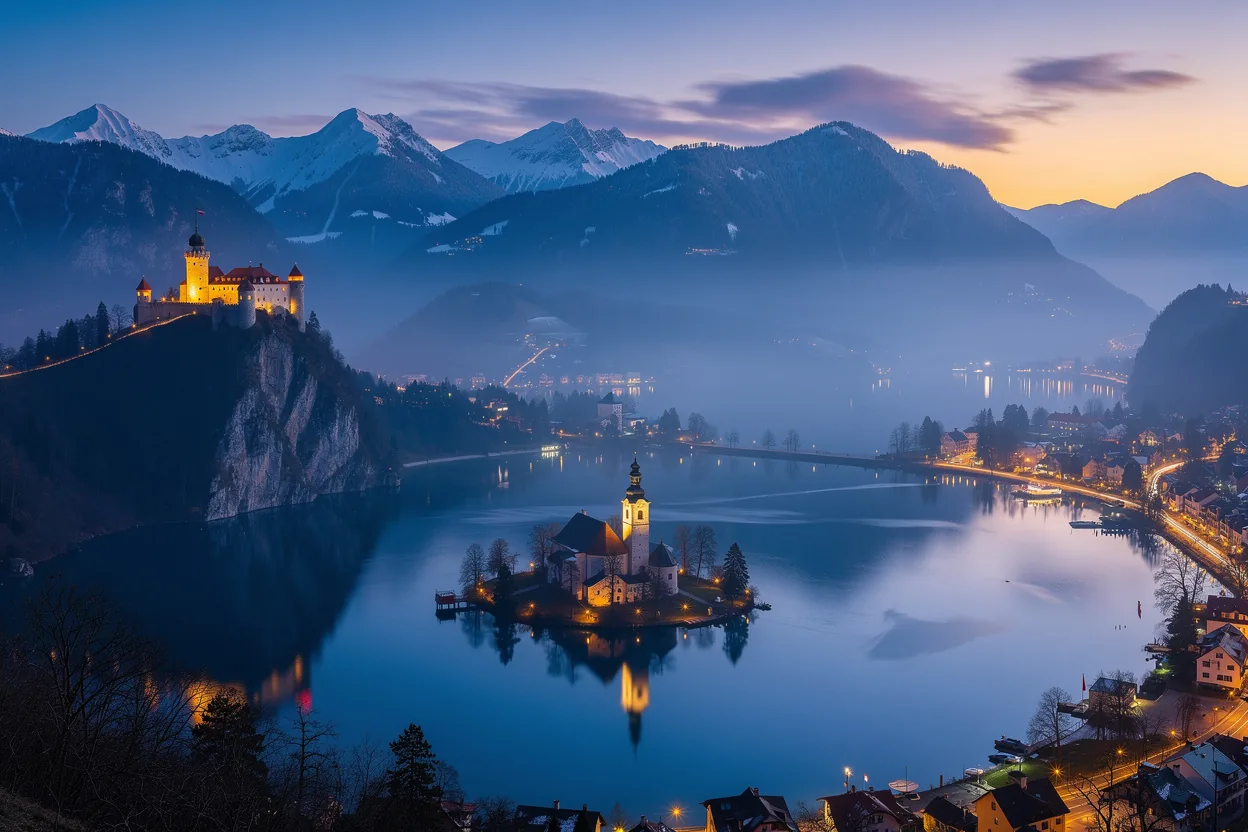 Lake Bled's island church in Slovenia