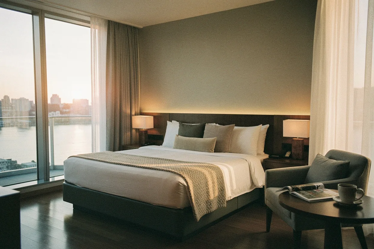 Luxury hotel room with elegant furnishings