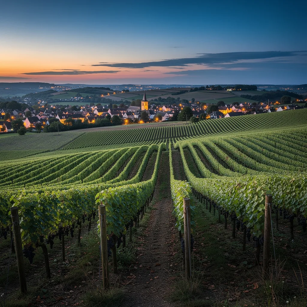 Champagne vineyards under a soft sky