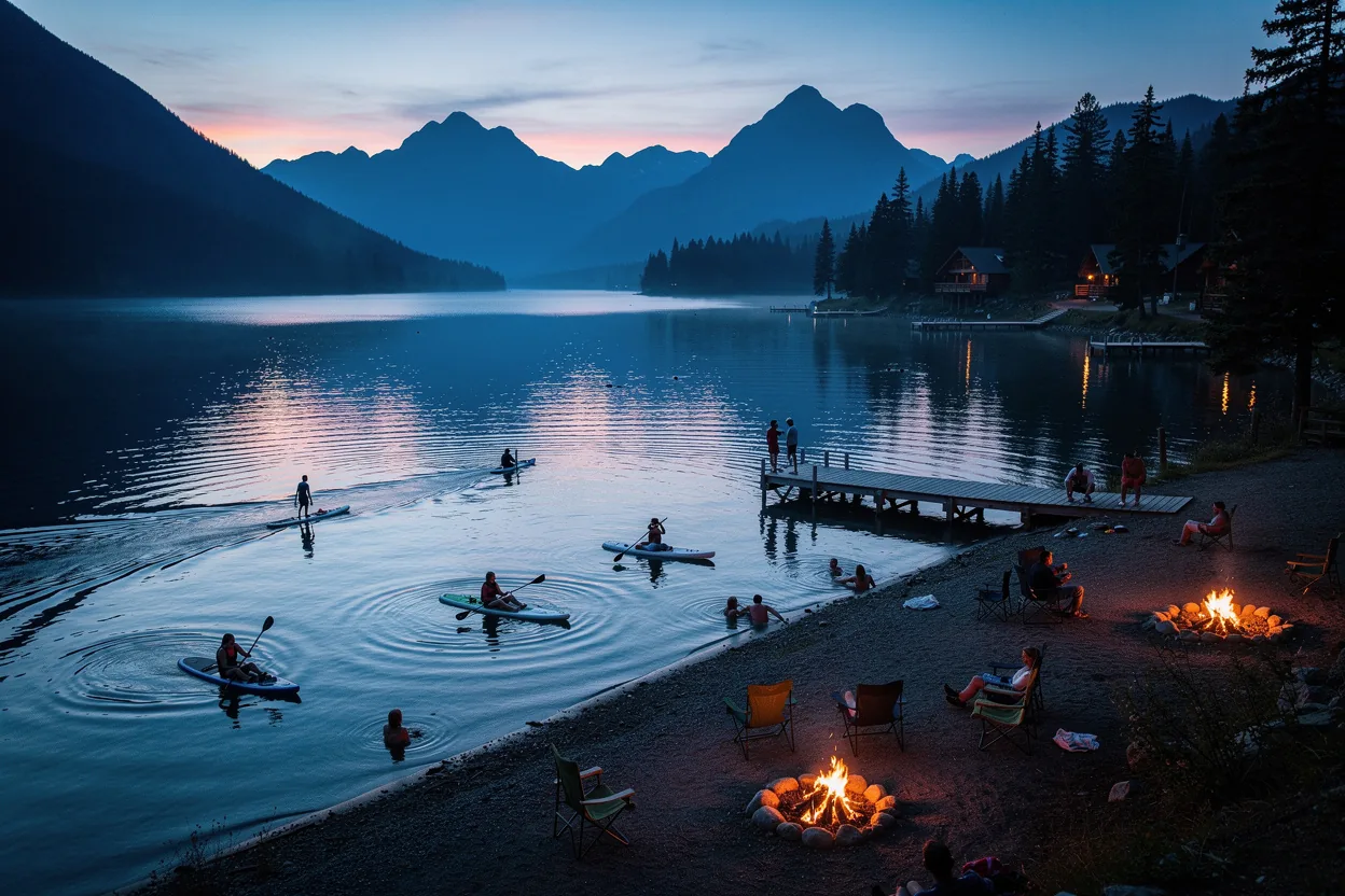 Outdoor activities along a European lakeshore