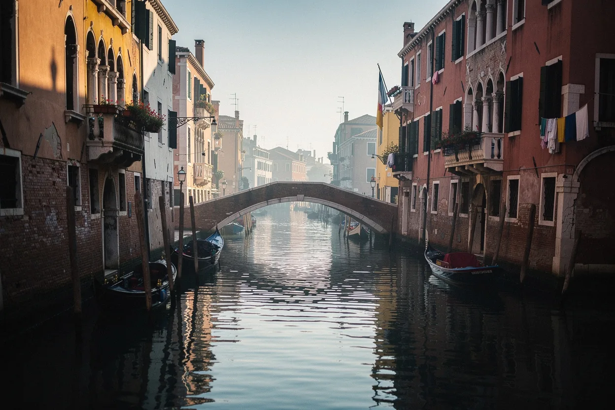 Gondolas gliding along Venice's canals