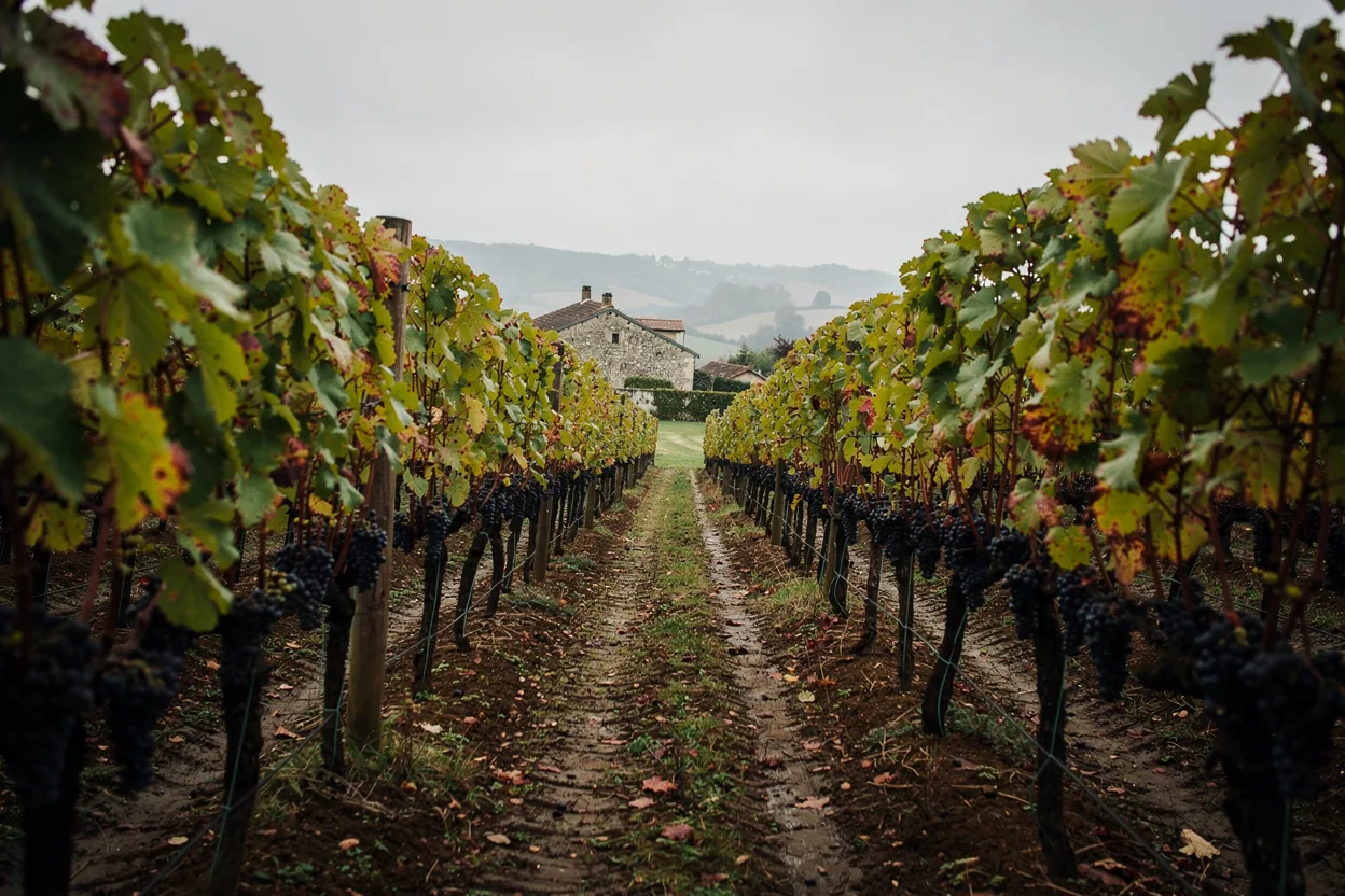 Rolling vineyards in Burgundy's wine country