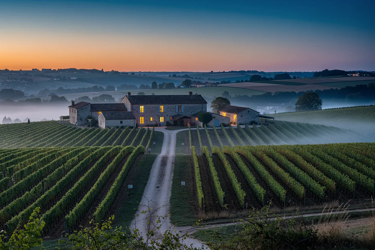 Vineyards surrounding a historic estate in Bordeaux