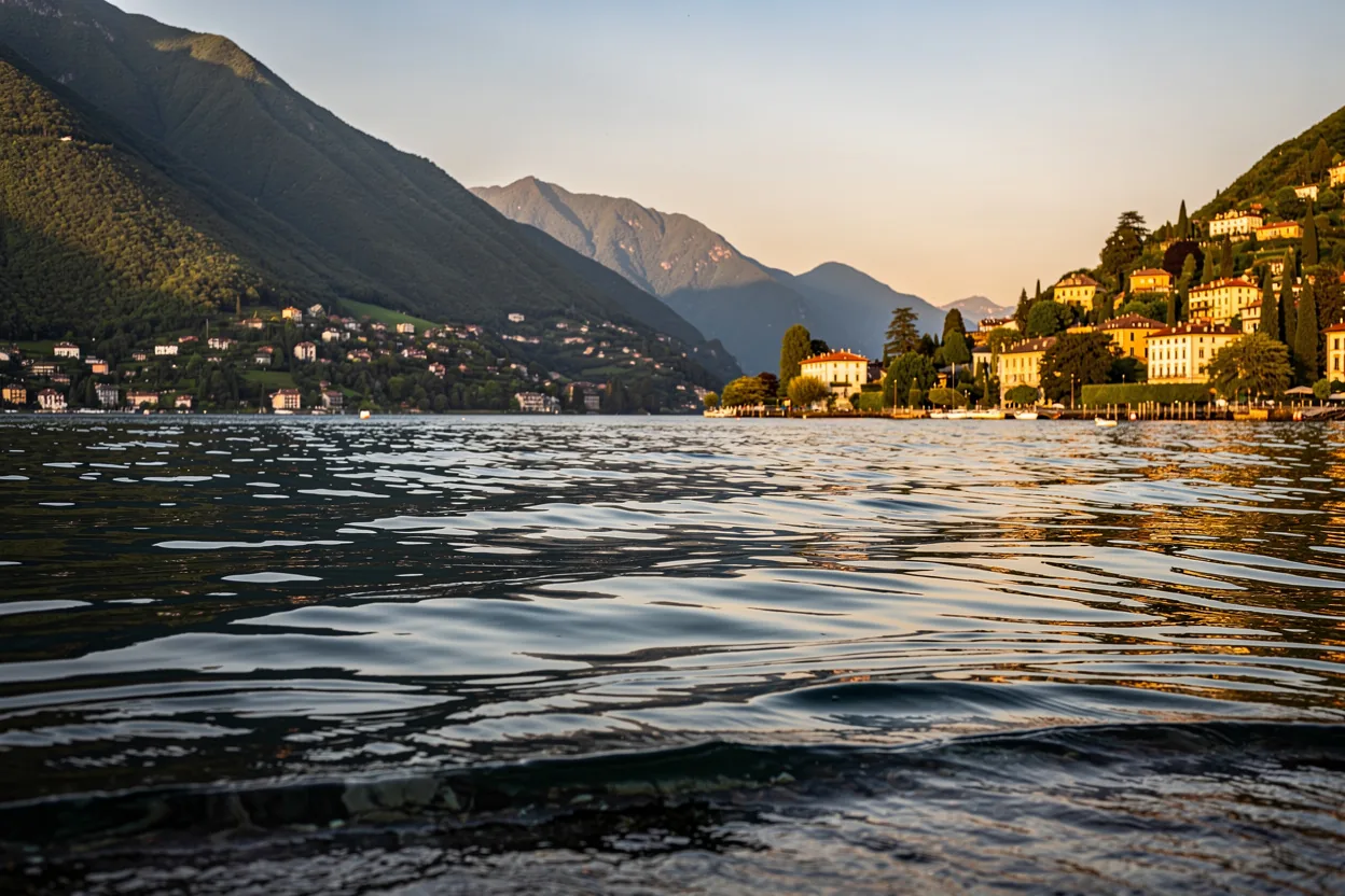 Lake Lugano surrounded by the hills of Ticino