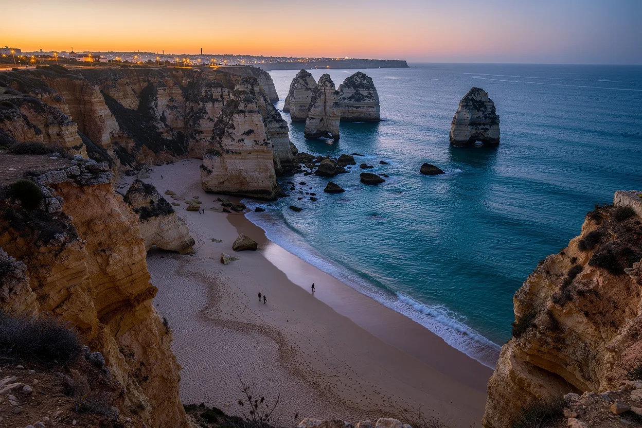 Golden limestone cliffs along the Algarve coastline