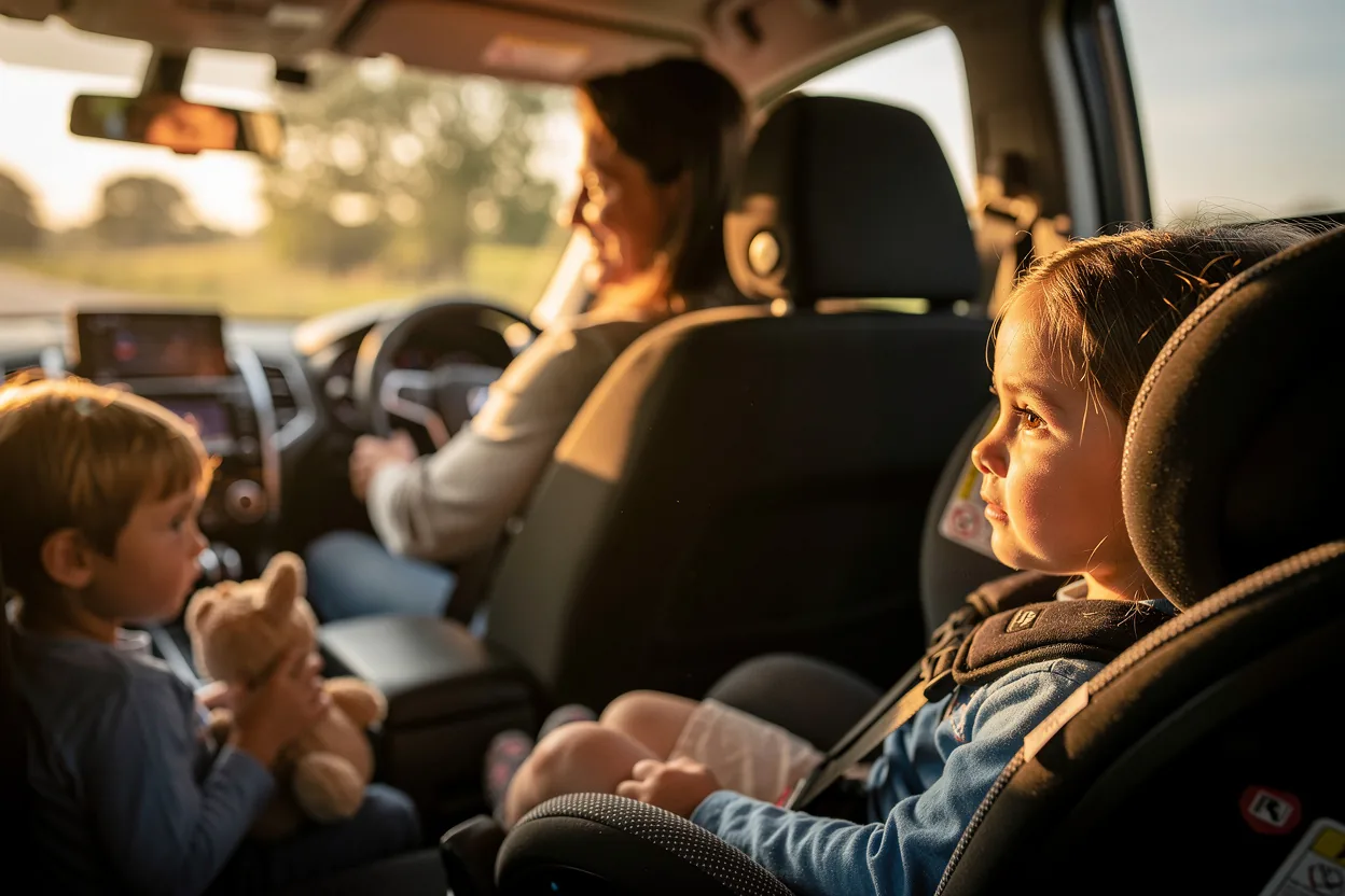 A family riding comfortably together in a private car