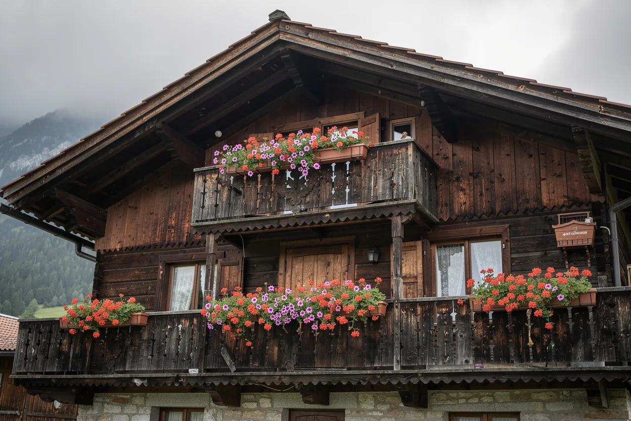 Elegant Swiss architecture along a cobblestone street