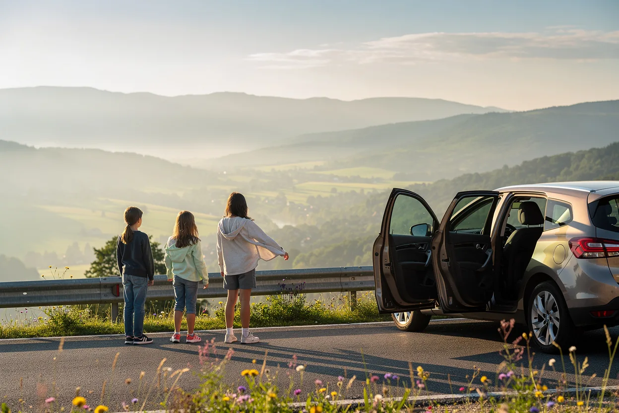 A family enjoying a road trip together
